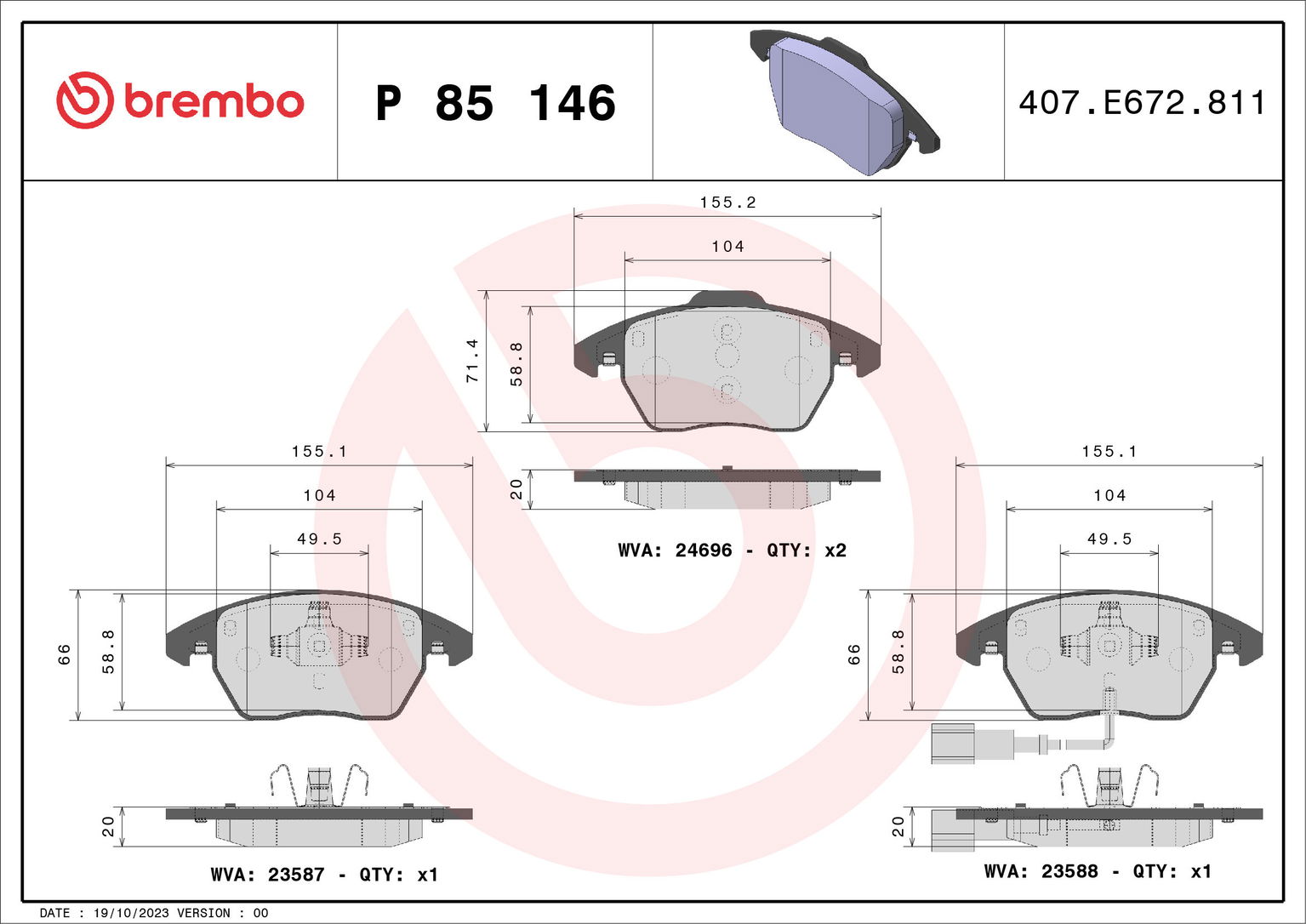 BREMBO Súprava brzdových doštičiek P 85 146