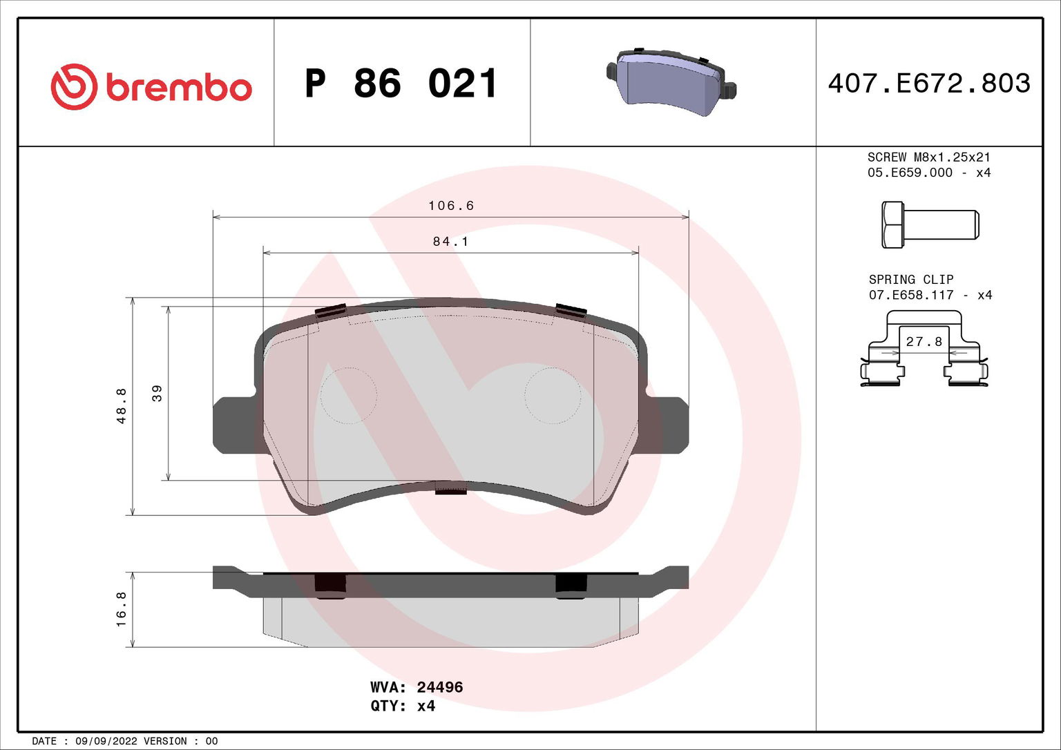 BREMBO Súprava brzdových doštičiek P 86 021
