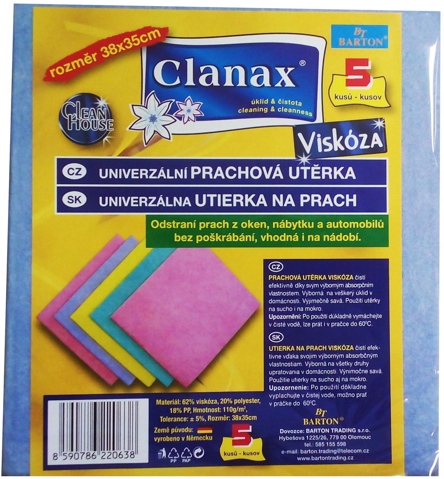 CLANAX viskózna utierka 110 g, 34 × 38 cm, 5 ks