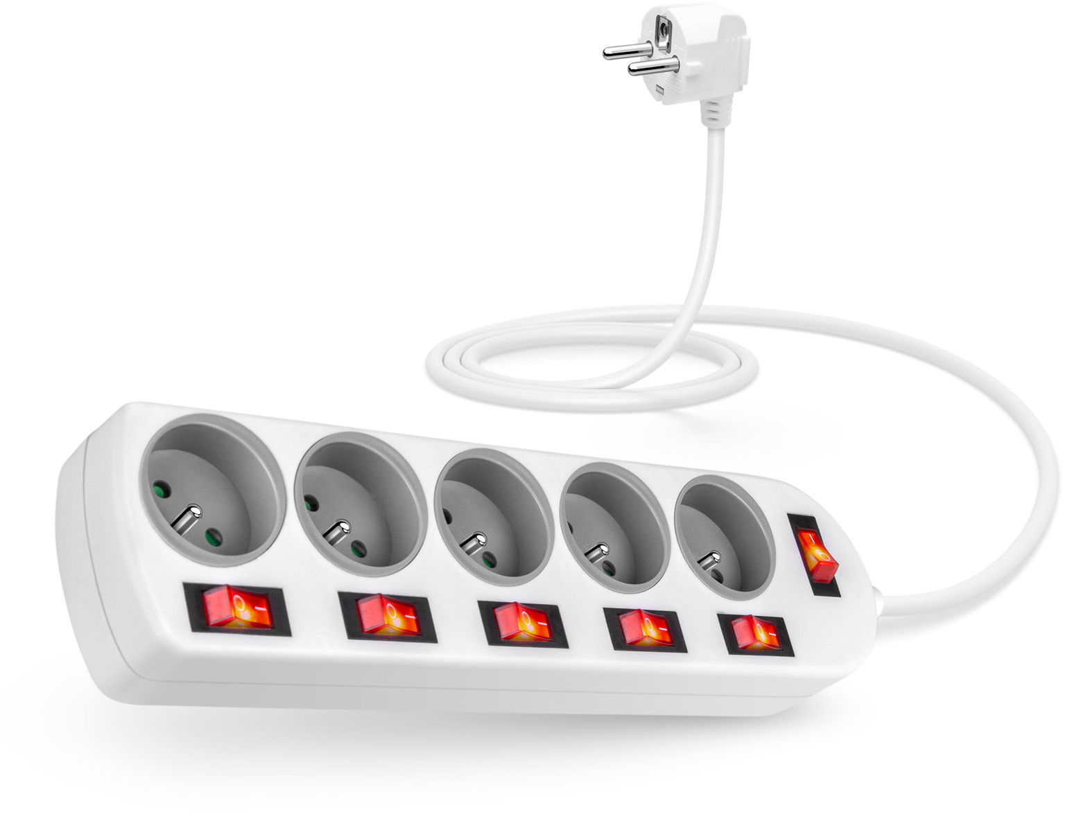 CONNECT IT predlžovací, 5 zásuviek, 2 m s vypínačmi
