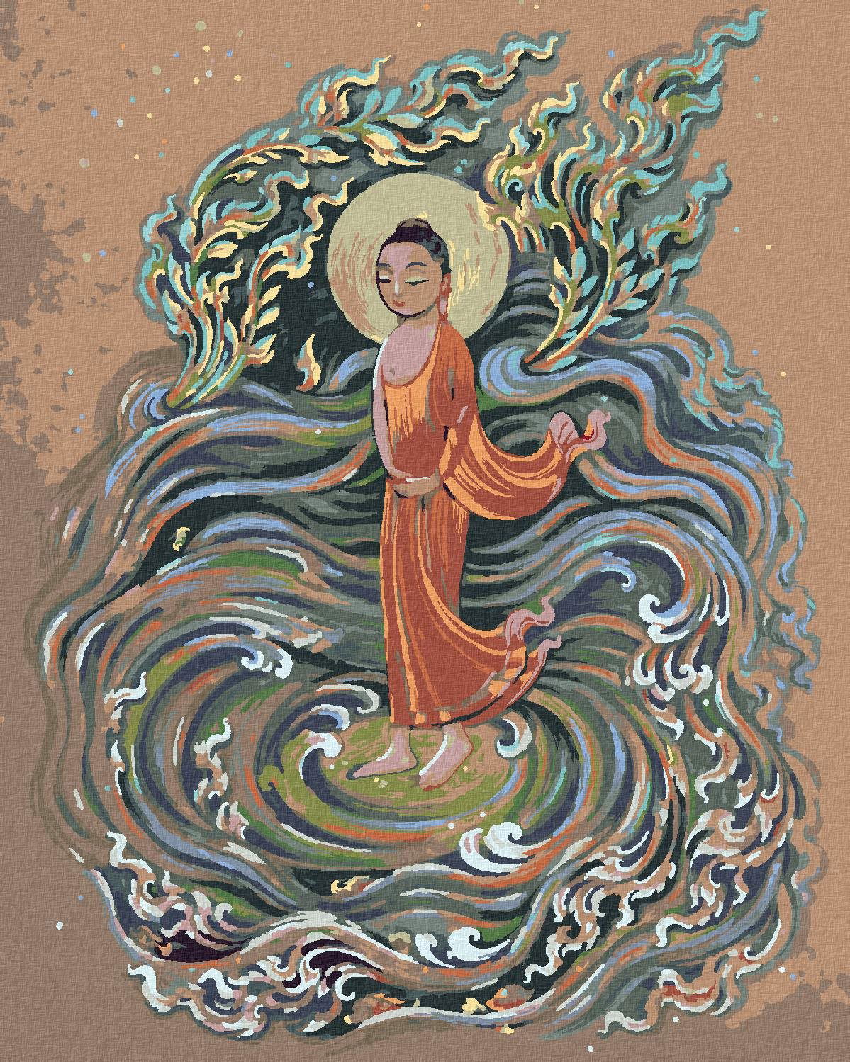 Diamondi – Diamantové maľovanie – BUDDHA VO VLNÁCH, 40 × 50 cm, vypnuté plátno na rám