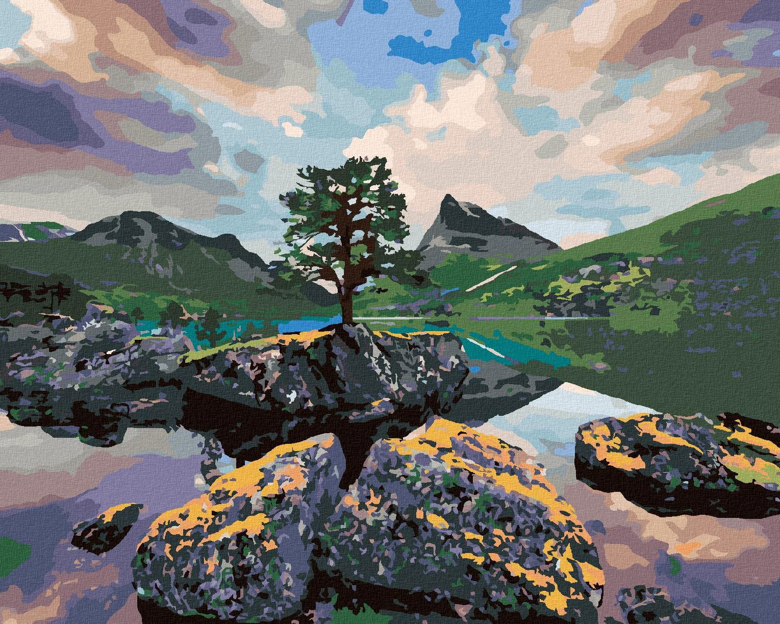 Diamondi – JAZERO INNERDALSVATNA, 40 × 50 cm, napnuté plátno na rám