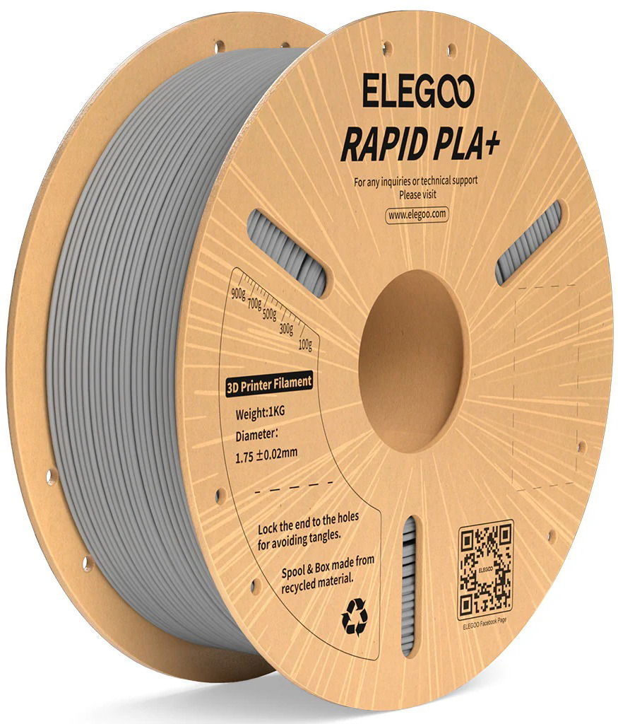 Elegoo RAPID PLA+ – 1,75 mm – 1 KG – Cardboard Spool – Grey