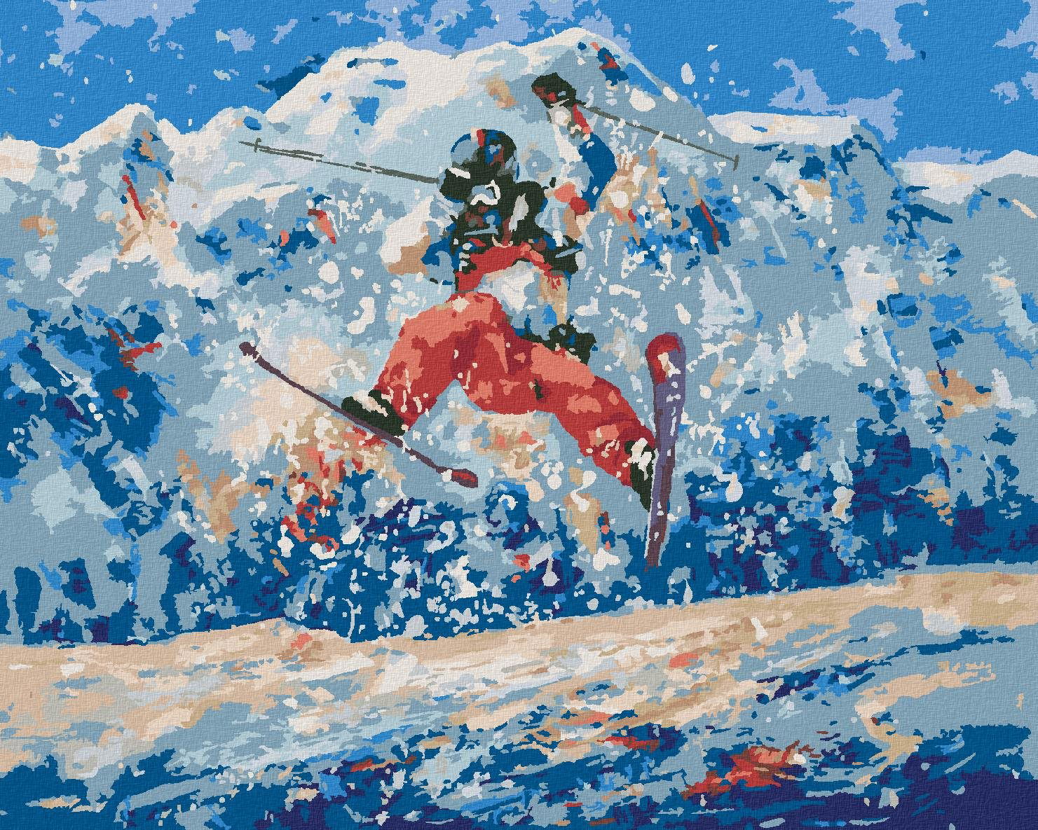 Freestyle lyžiar, 40 × 50 cm, plátno napnuté na rám
