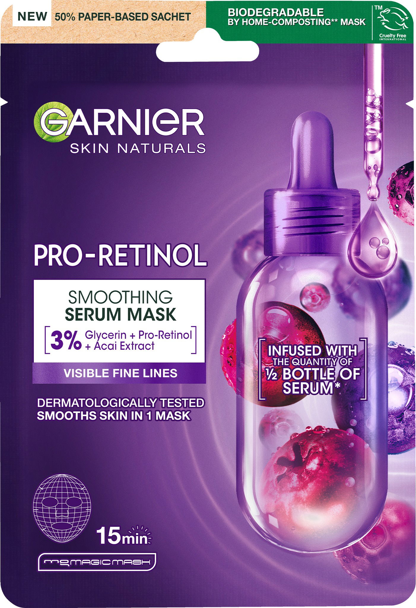 GARNIER Skin Naturals Pro-Retinol vyhladzujúce sérum maska, 22 g