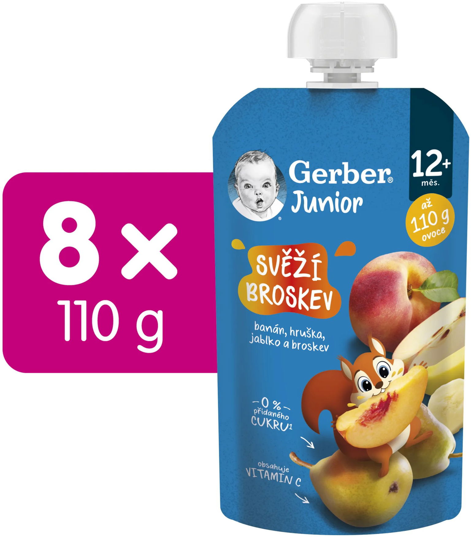 GERBER Junior kapsička Svieža broskyňa 8× 110 g