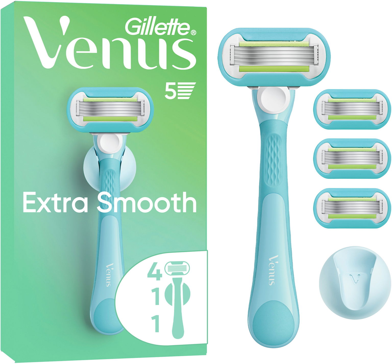 GILLETTE Venus Extra Smooth + hlavice 4 ks a nástenný držiak