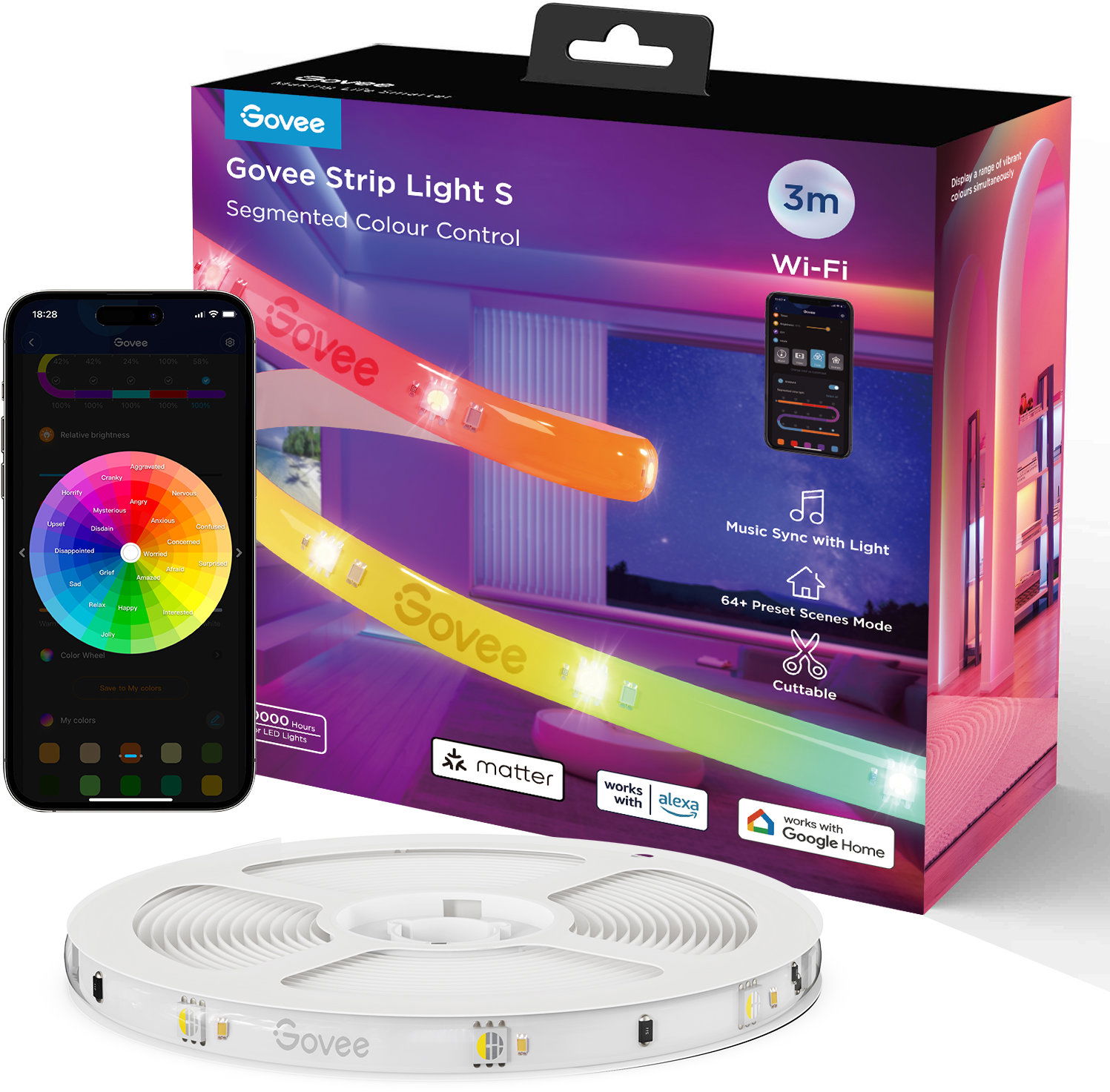 Govee WiFi RGBICW Smart PRO, 3 m, Matter, extra odolný