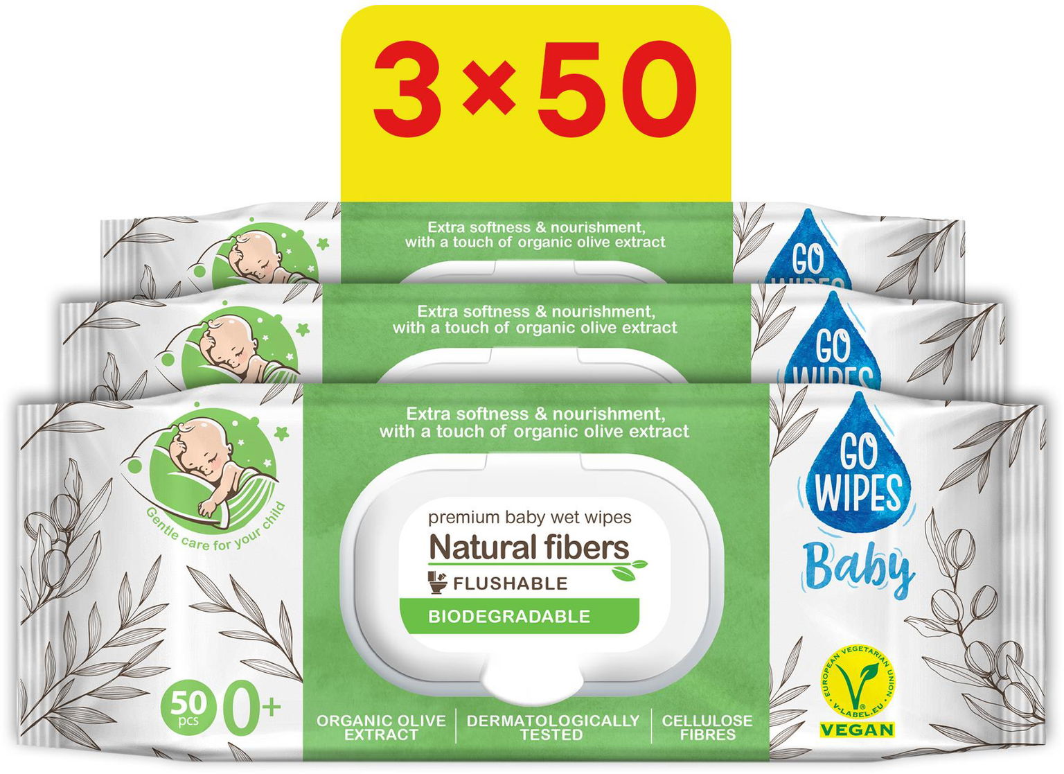 GoWipes s bio olivovým extraktom 3× 50 ks (150 ks)