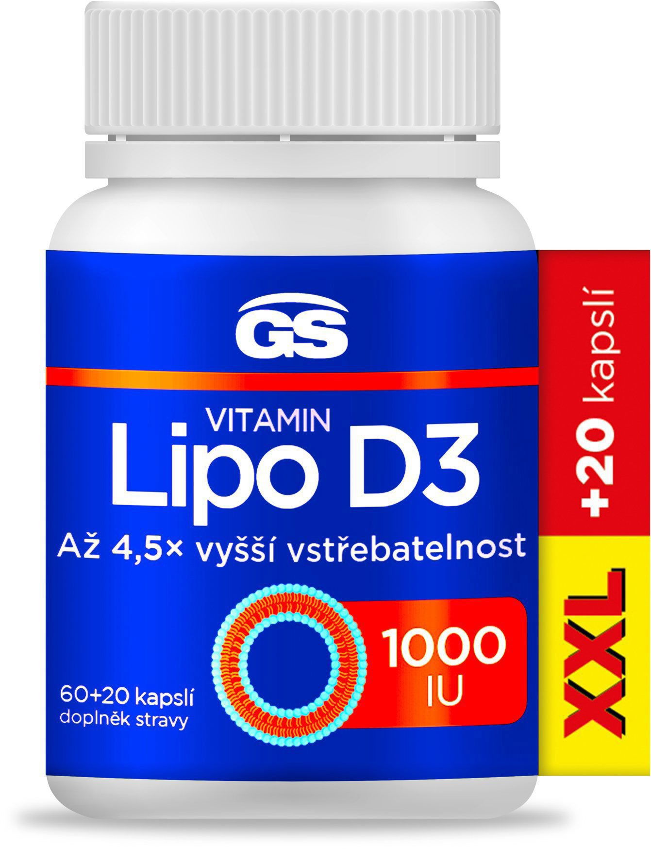 GS Vitamín Lipo D3, 1000 IU, 60 + 20 kapsúl