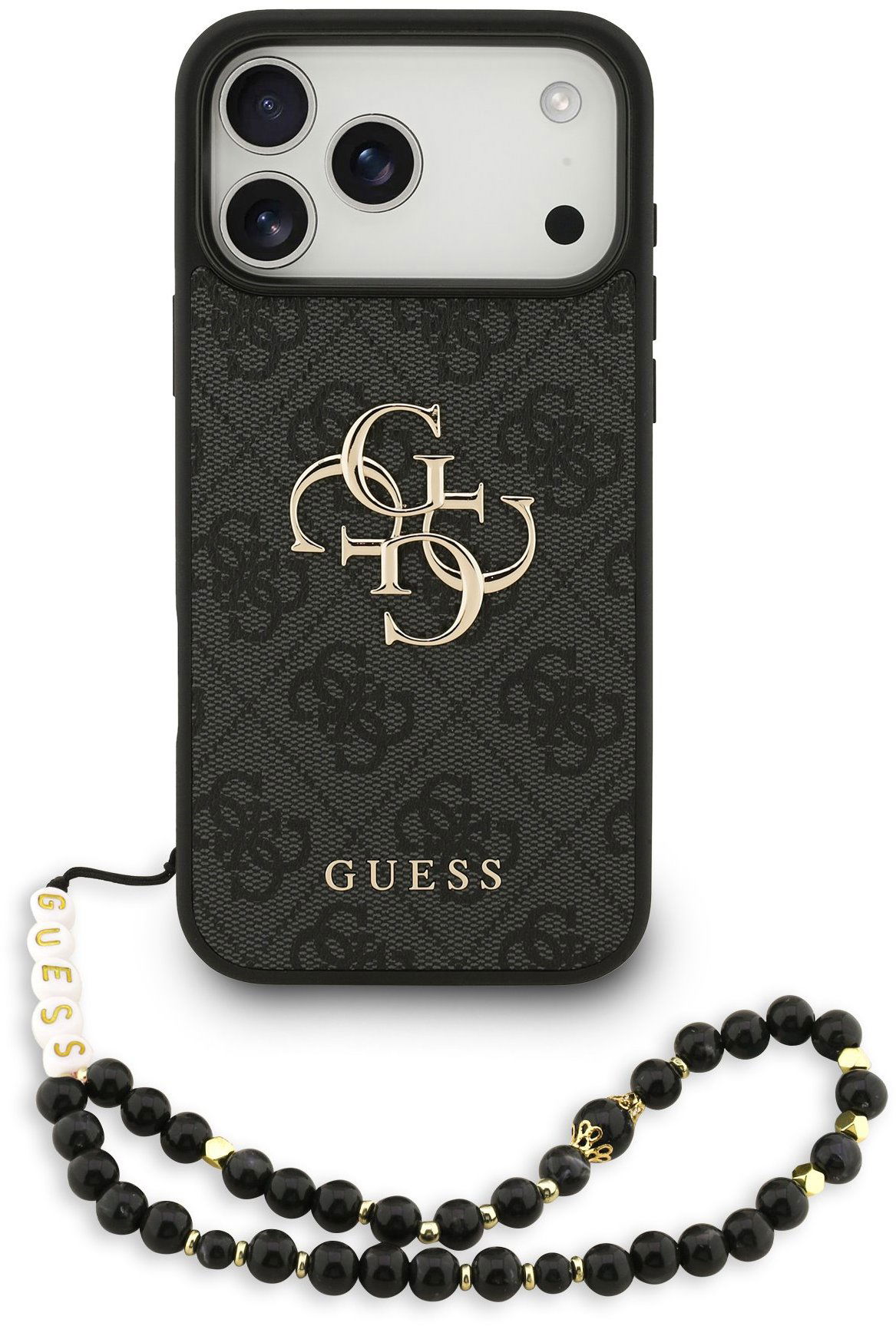 Guess PU 4G Metal Logo Strap Zadný Kryt pre iPhone 17 Pro Max Black