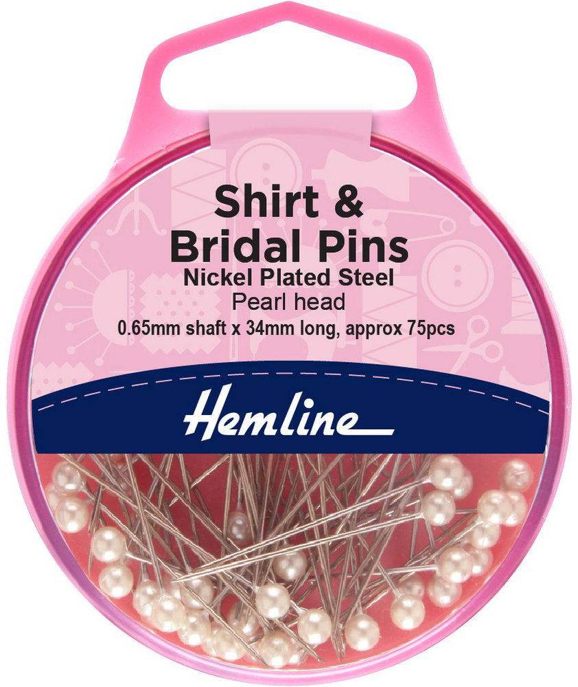 Hemline Špendlíky se stříbrnou perleťovou hlavičkou 0,65 × 34 mm, svatební, 75 ks