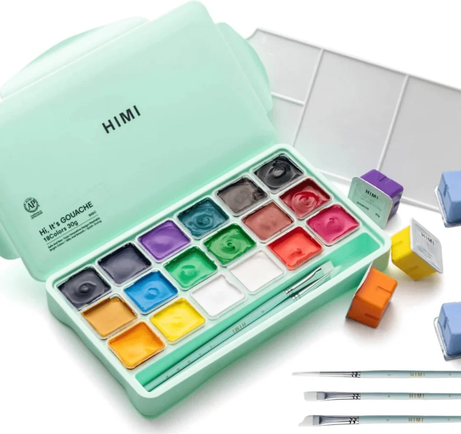 HIMI Jelly Cup Gouache Sada 18 Colours, + 3 štetce, Green Edition