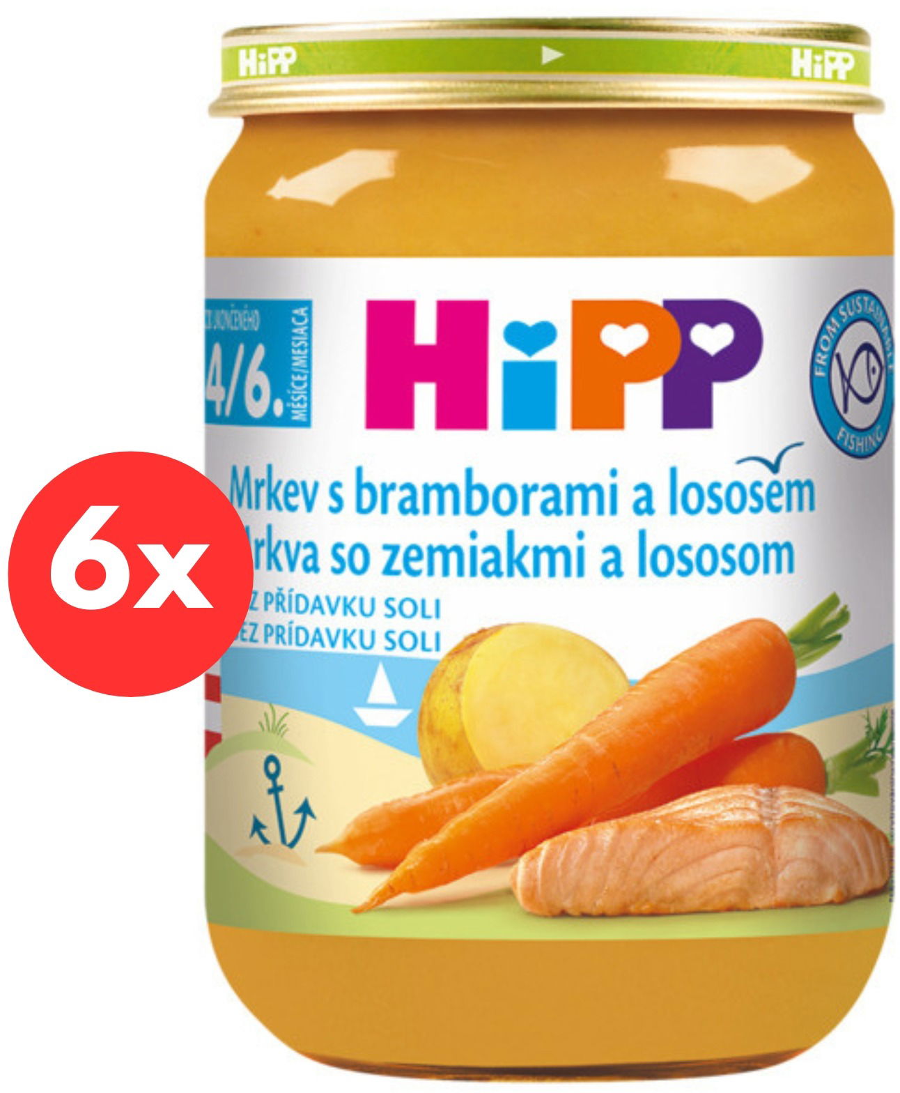 HiPP Karotka so zemiakmi a lososom od uk. 4. mesiaca, 6× 190 g