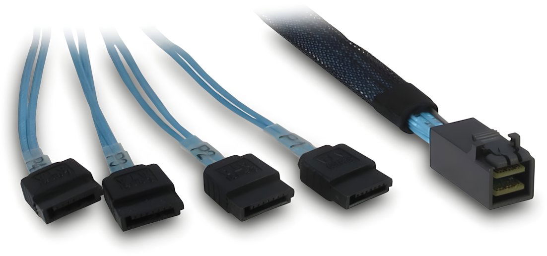 Intertech (SFF-8643) Mini-SAS HD na 4× SATA, cross-over, 0,7 m