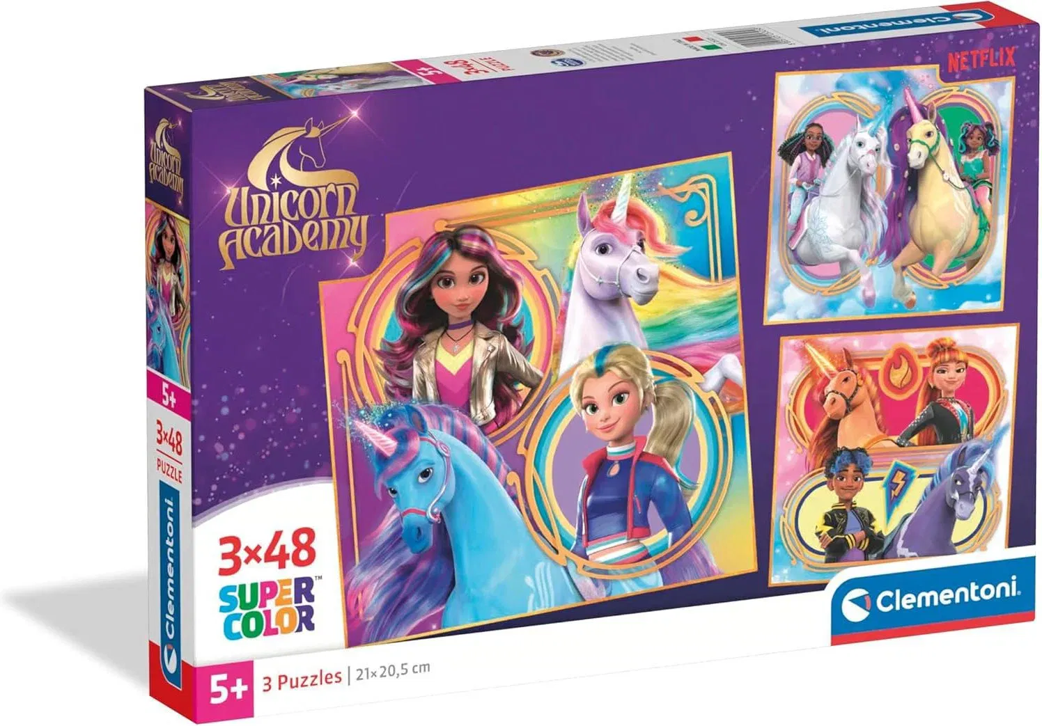 Jednorožčia akadémia – puzzle 3× 48 dielikov