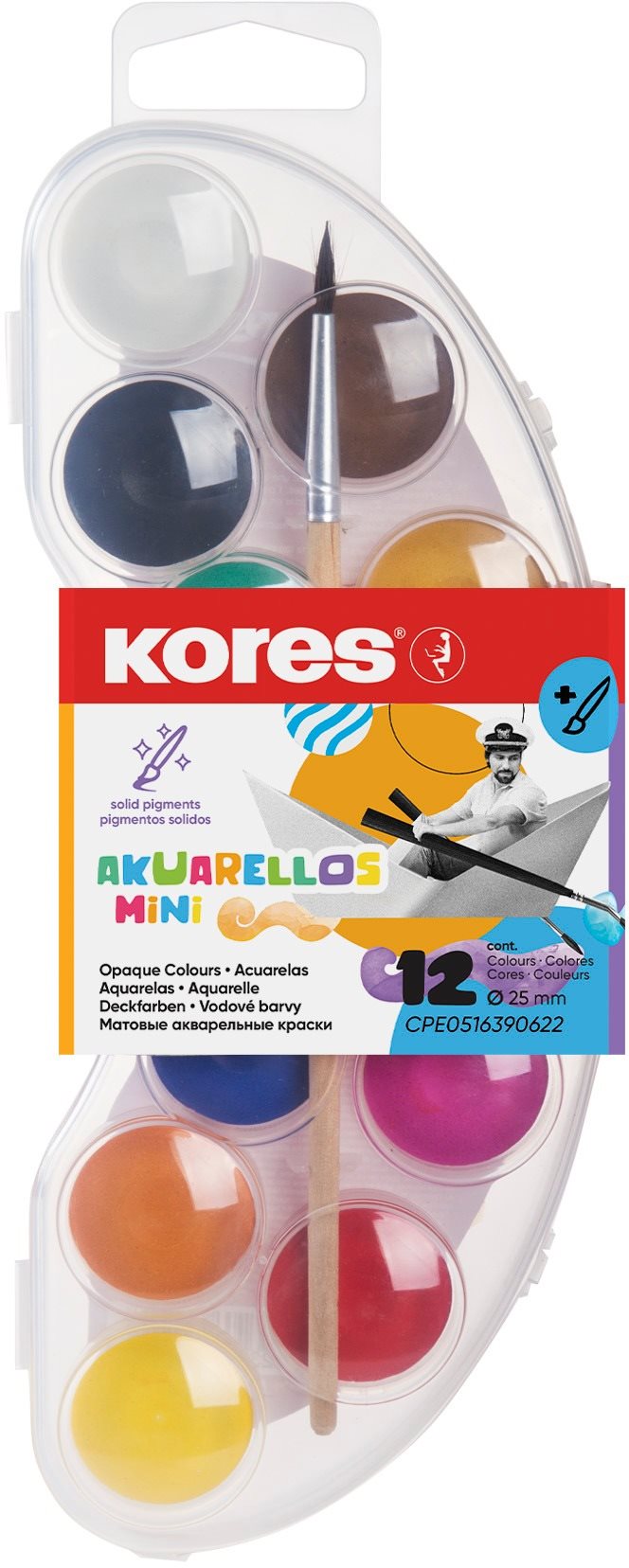 KORES AKUARELLOS MINI 25 mm 12 farieb + štetec