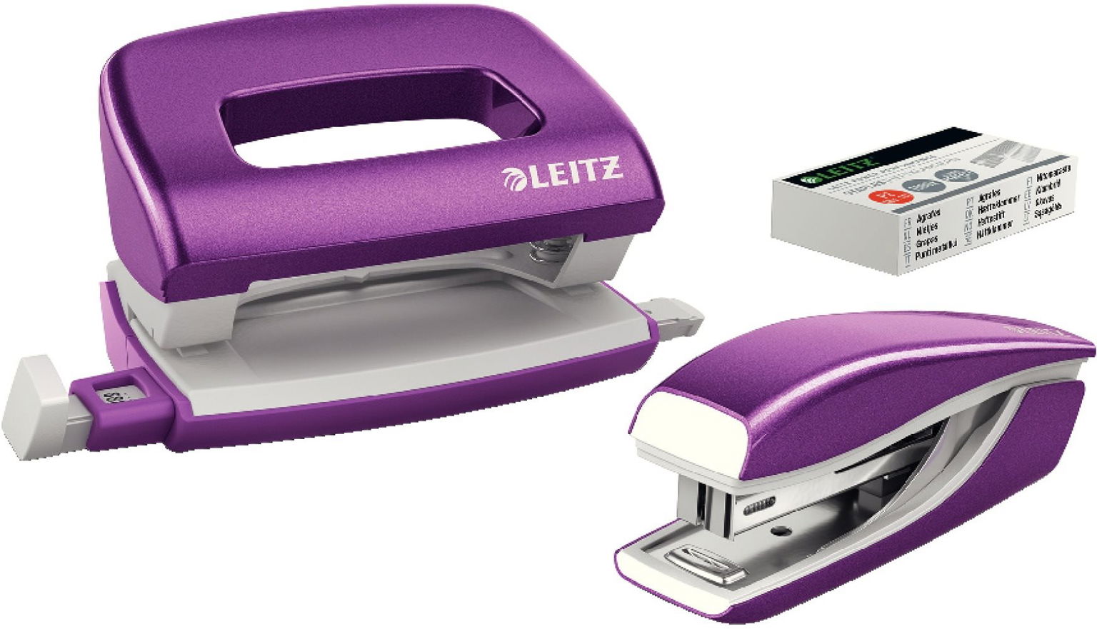 Leitz WOW zošívačka + dierovač, metalická purpurová