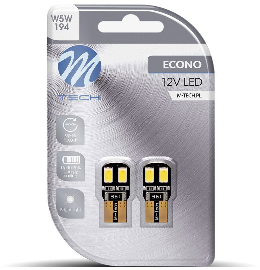 M-Tech CANBUS W5W W2.1x9.5d 12 V 4 LED biele 2 ks