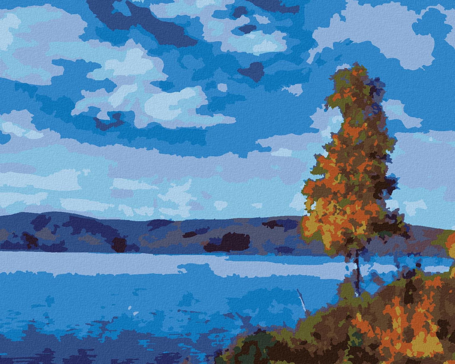 Maľovanie podľa čísel – Jazero s modrou oblohou, 40 × 50 cm, napnuté plátno na rám