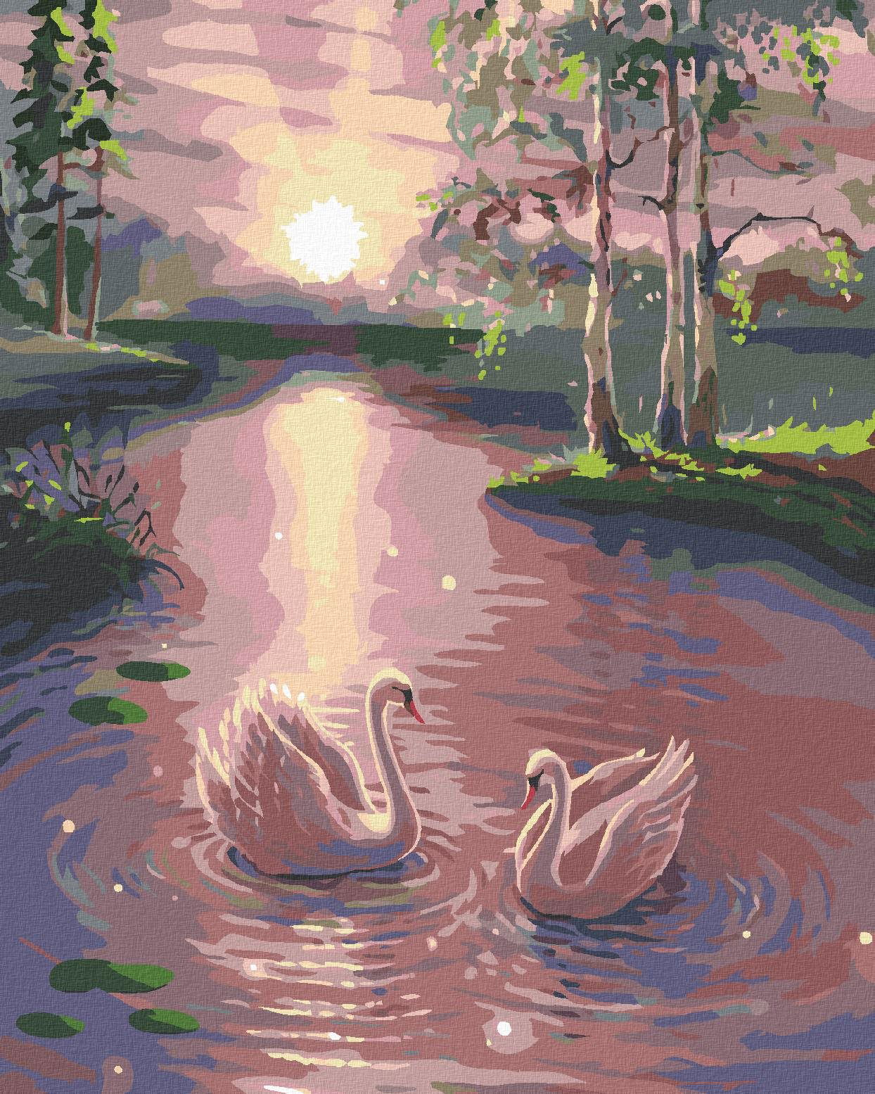 Maľovanie podľa čísel – Labute na vode, 80 × 100 cm, bez rámu a bez napnutia plátna