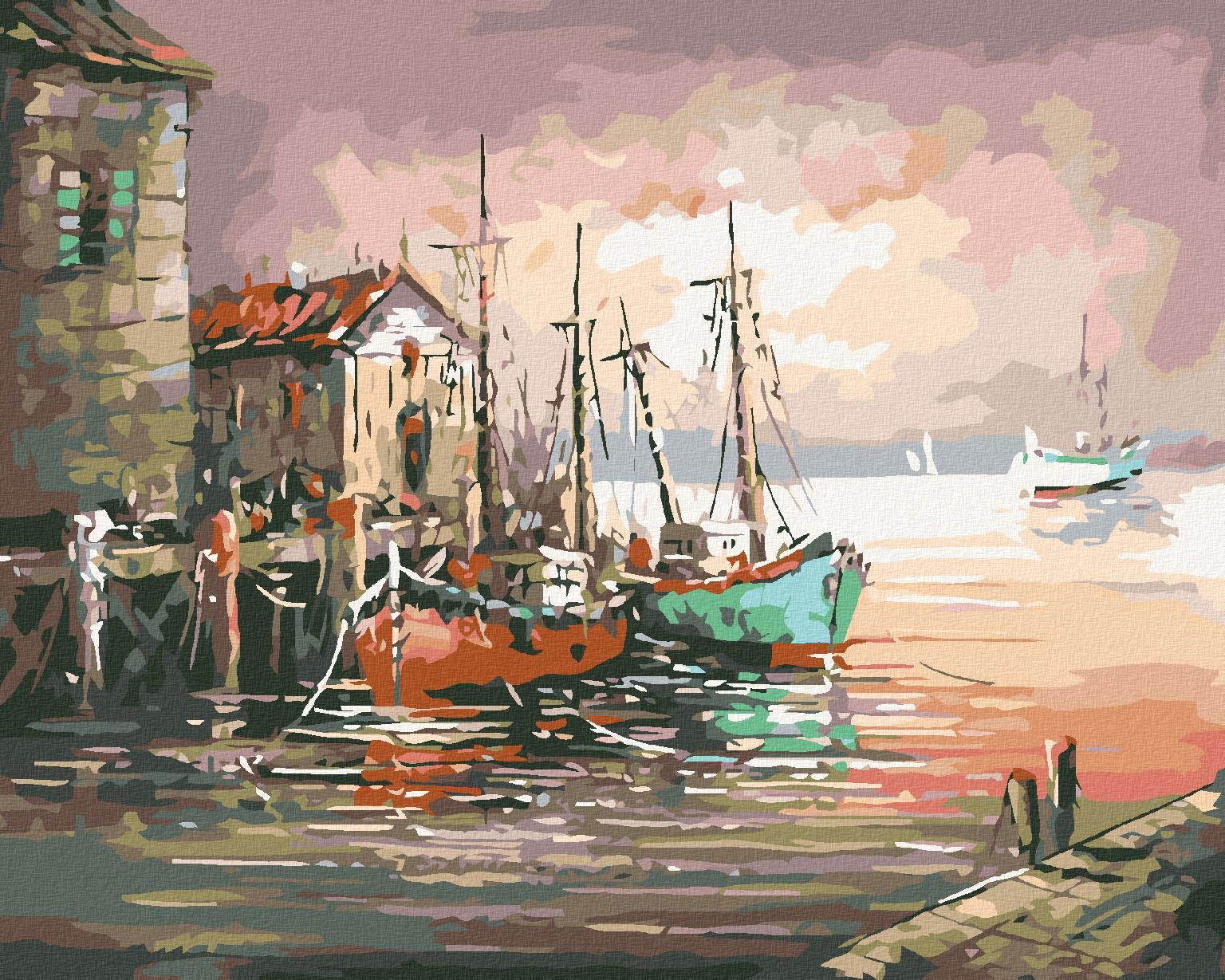 Maľovanie podľa čísel - Lode v starom prístave, 100 x 80 cm, napnuté plátno na ráme