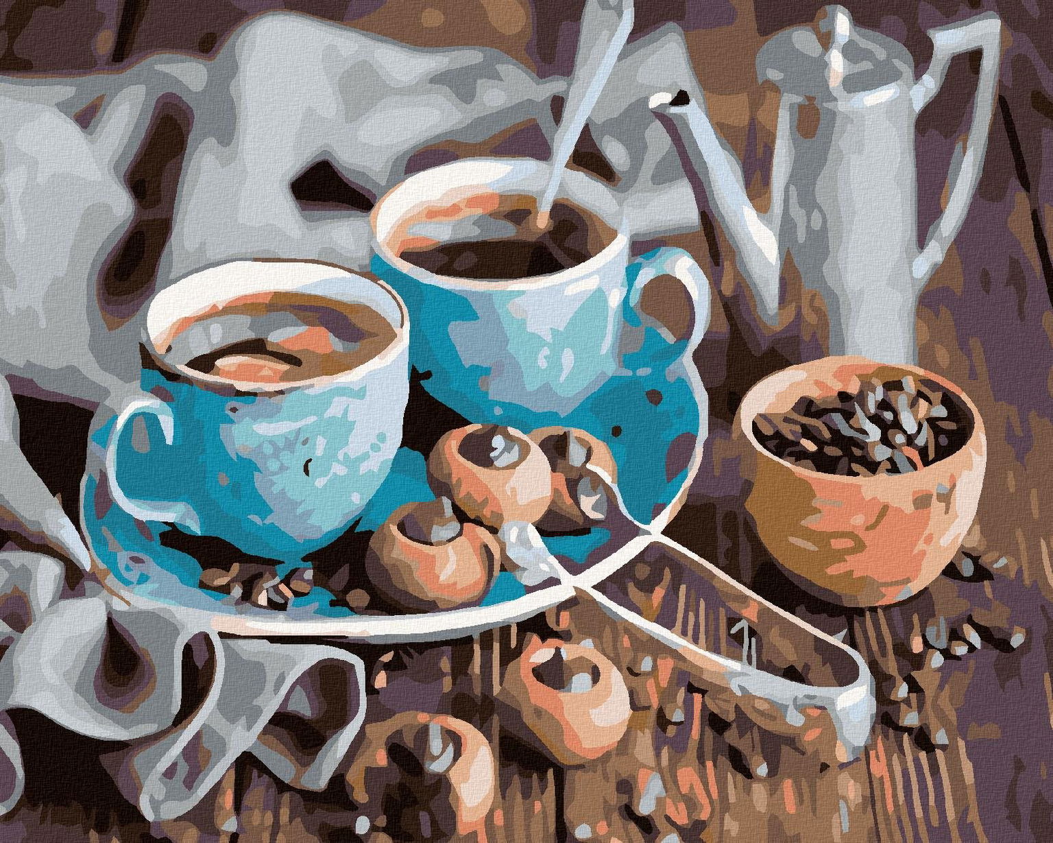 Maľovanie podľa čísel - Modré šálky kávy, 100 x 80 cm, napnuté plátno na ráme