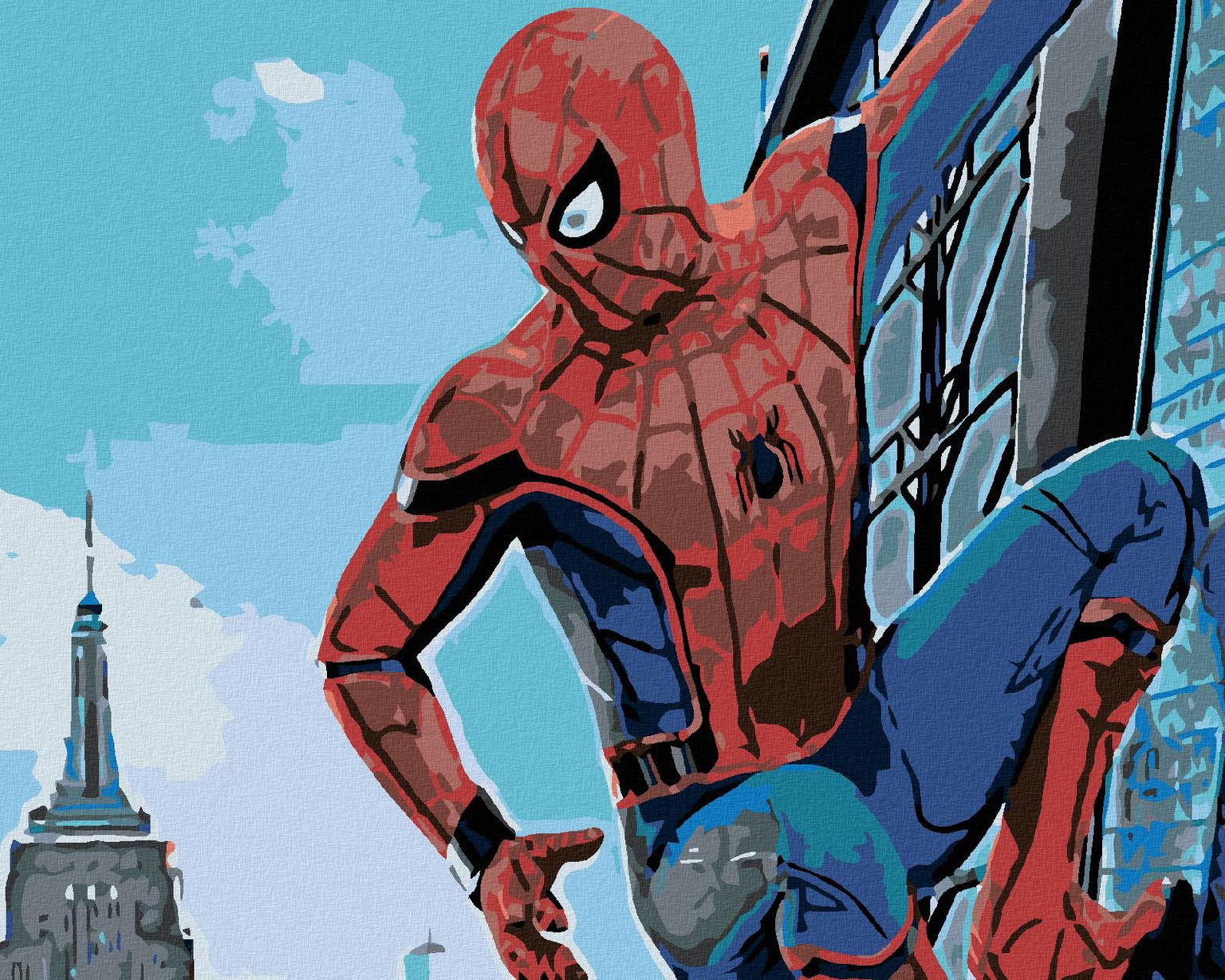 Maľovanie podľa čísel – Spiderman v meste, 50 × 40 cm, napnuté plátno na rám