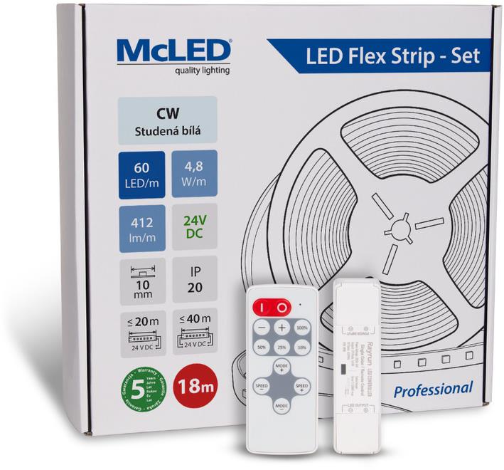 McLED Sada LED pásik 18 m s ovládačom, CW, 4,8 W/m