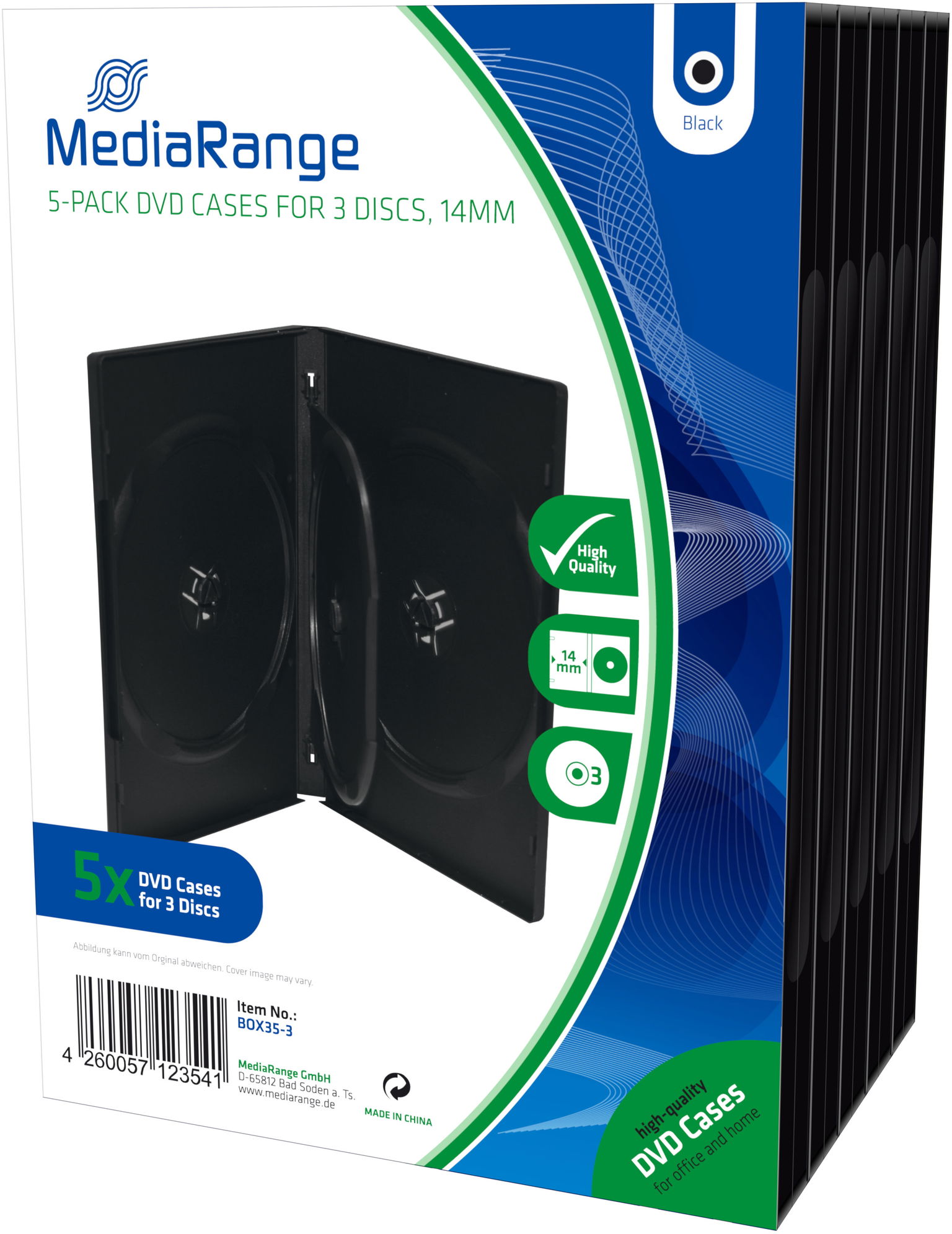 MEDIARANGE 3 DVD 14 mm čierny - 5ks/bal