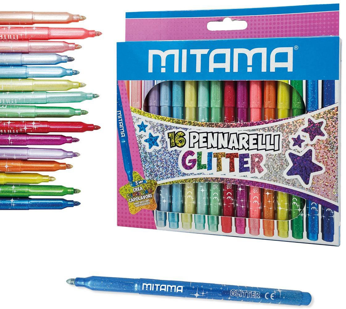 MITAMA s trblietkami, 3 mm, trojhranné – súprava 16 farieb