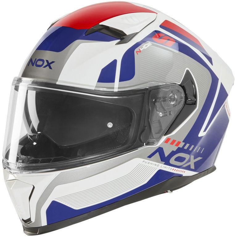 NOX prilba N402 MENTOR 2026, biela, modrá, červená, veľ. XL