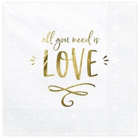 Obrúsky – love – biele – svadba – 33 × 33 cm – 20 ks