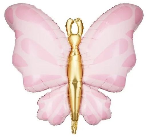 PARTYDECO Balón fóliový – motýľ, ružový, 90 cm