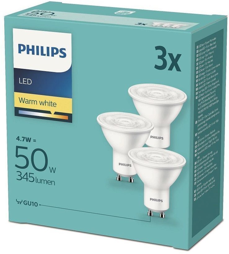 Philips LED 4,7 – 50W, GU10 2700 K, 3 ks