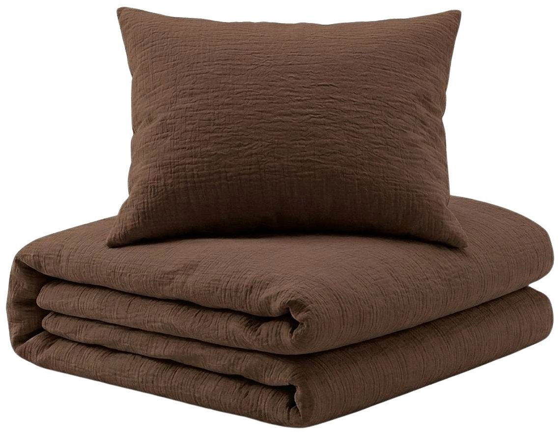 PREM INTERNATIONAL Obliečky mušelín 140 × 200 cm, 70 × 90 cm, Chocolate