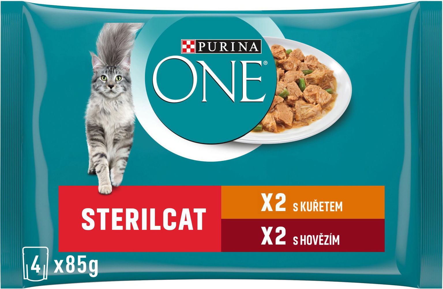 Purina ONE Sterilised kapsičky pre mačky kura, hovädzie v šťave 4x 85 g
