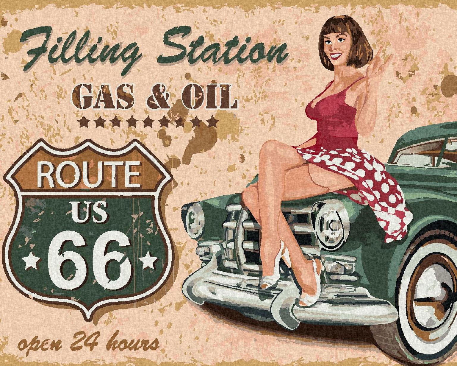 Route 66, 80 × 100 cm, bez rámu a bez napnutia plátna