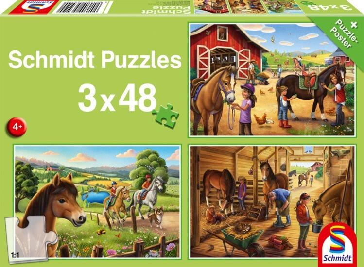 SCHMIDT Puzzle pre najmenších – Moje obľúbené koníky 3× 48 dielikov
