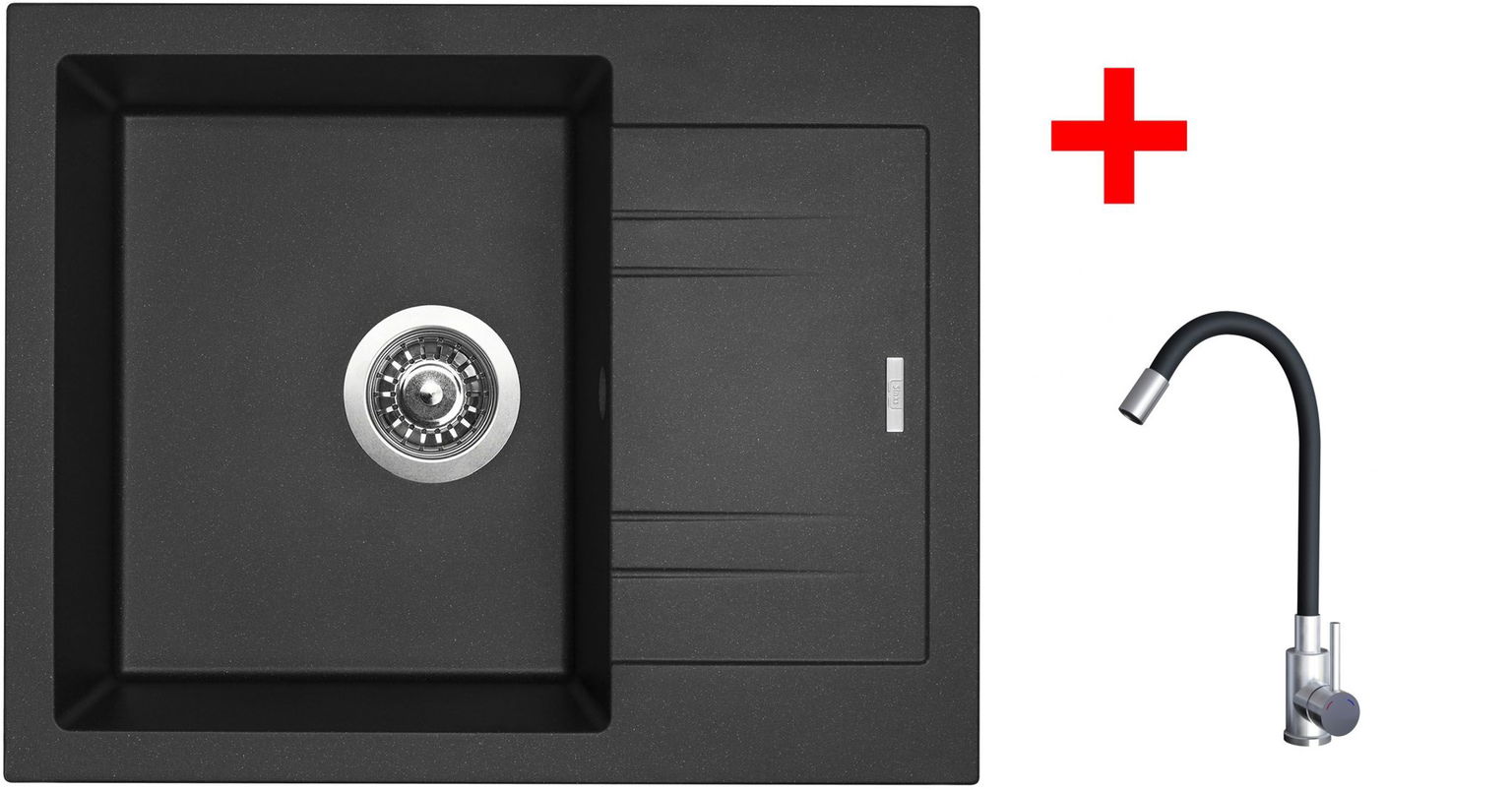 Sinks Linea 600 Metalblack + Elasta nehrdzavejúca oceľ/čierny