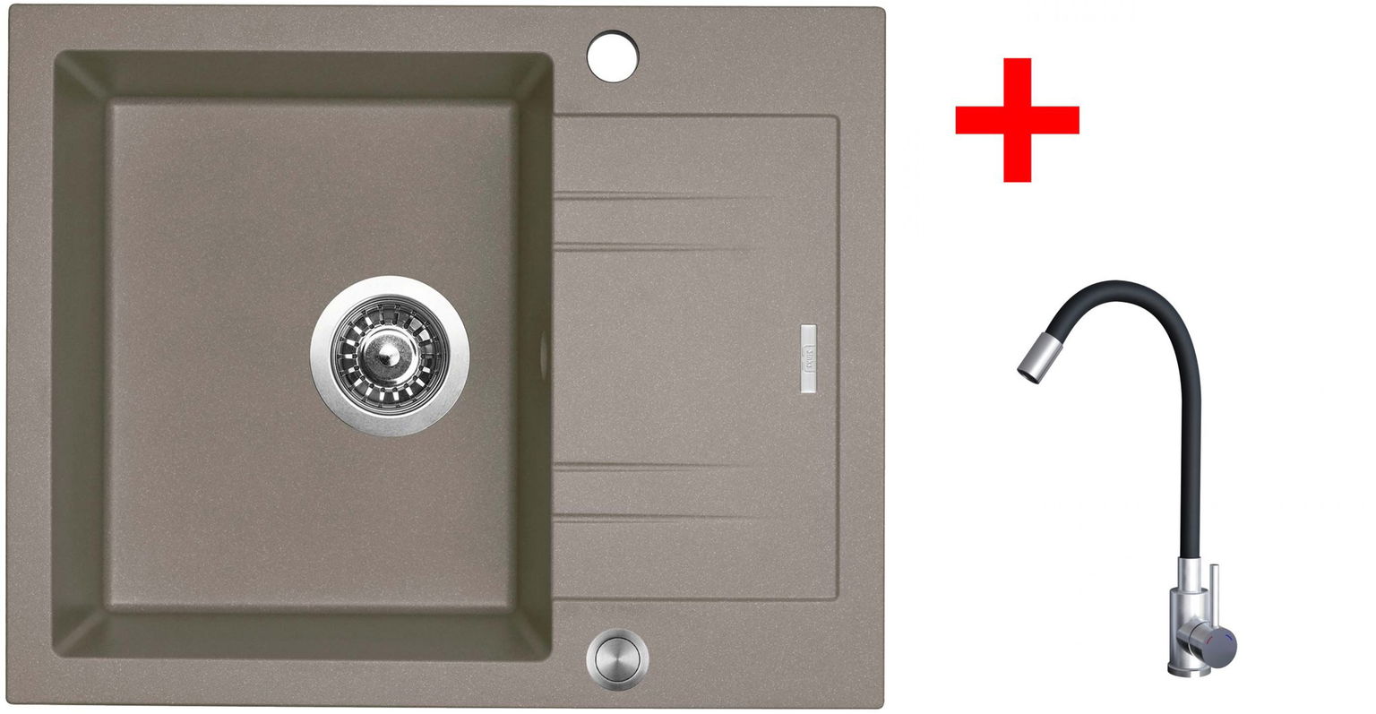 Sinks Linea 600 XC Truffle + Elasta nehrdzavejúca oceľ/čierny