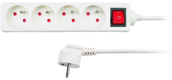Solight Predlžovací kábel, 4 zásuvky, biely, vypínač, 1,5 m