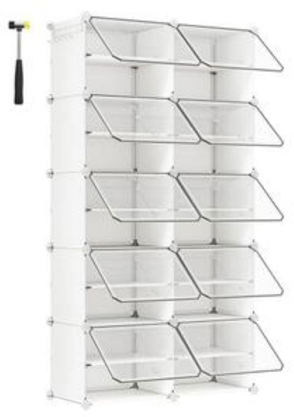 Songmics Modulárny botník Lux s 10 dvierkami, číry/biely