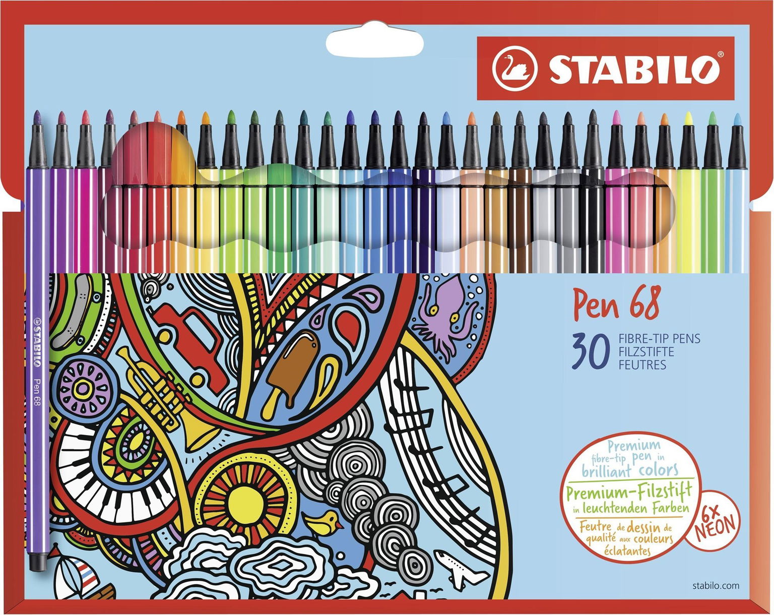 STABILO Pen 68, 30 ks, kartónové puzdro