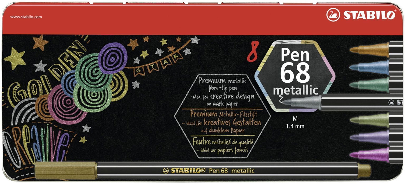 STABILO Pen 68 metallic, 8 ks, kovové puzdro