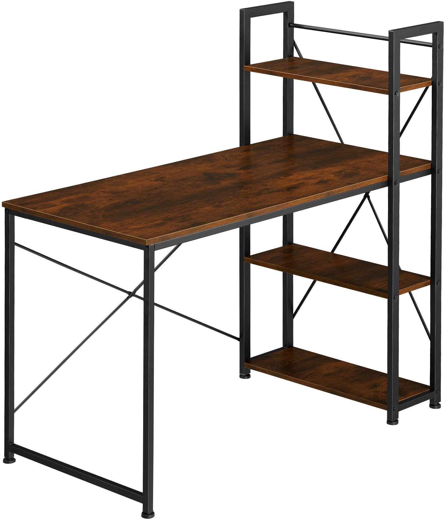 Tectake Počítačový stôl Hershey s integrovanou policou 122 × 61 × 120 cm, Industrial tmavé drevo