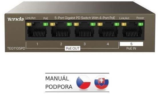 Tenda TEG1105PD Gigabit PoE PD Fanless Switch 30 W