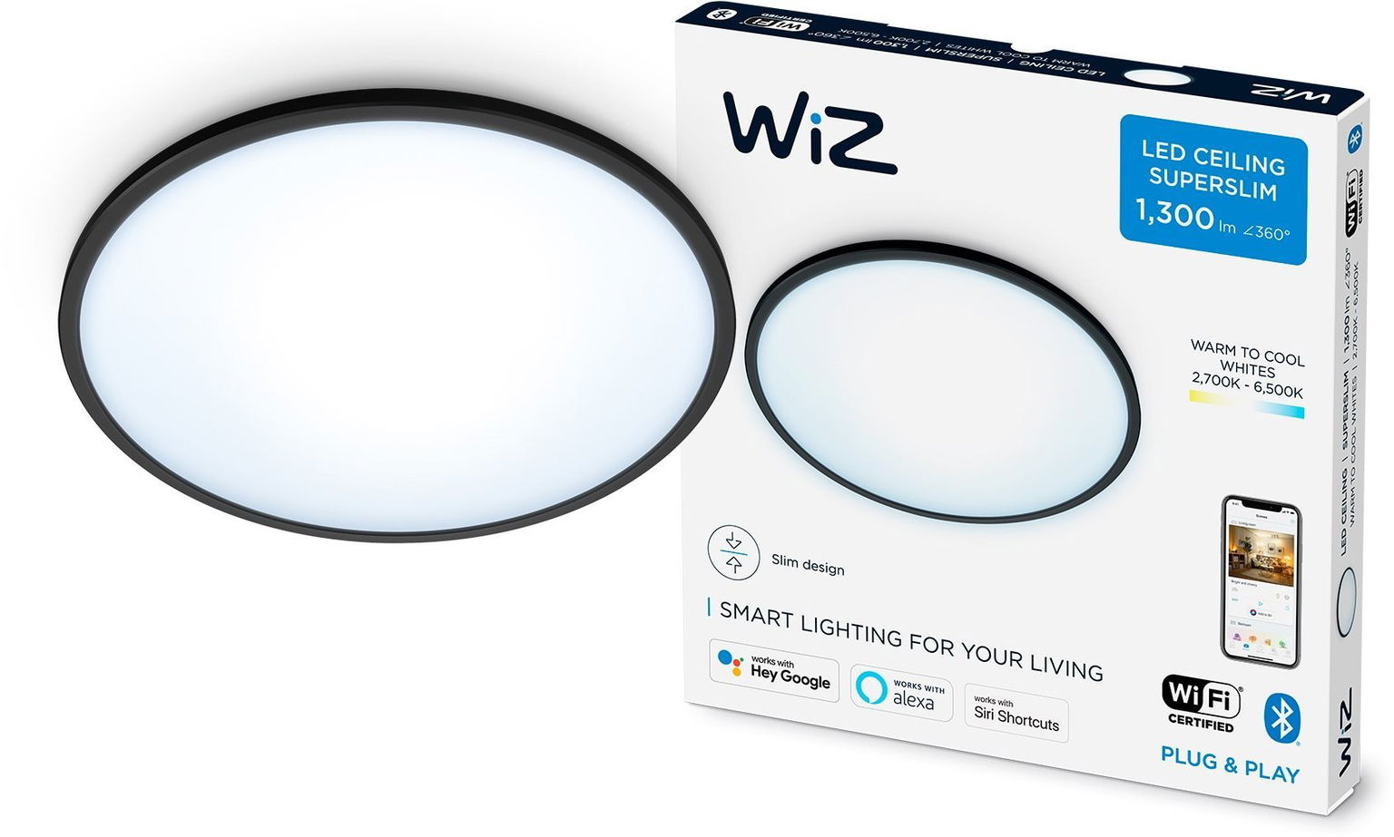 WiZ Tunable White SuperSlim stropné svietidlo 14 W čierne