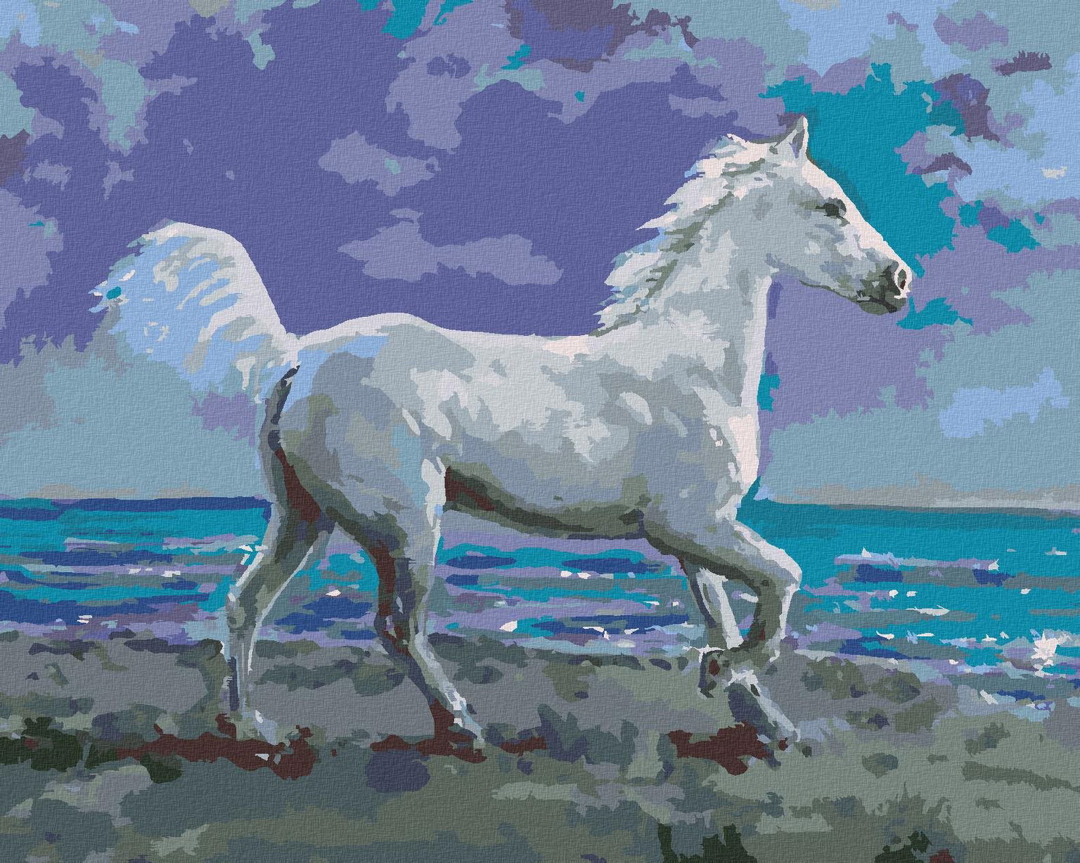 Zuty – Maľovanie Podľa Čísel – Biely Kôň Na Brehu, 80 × 100 cm, Plátno + Rám