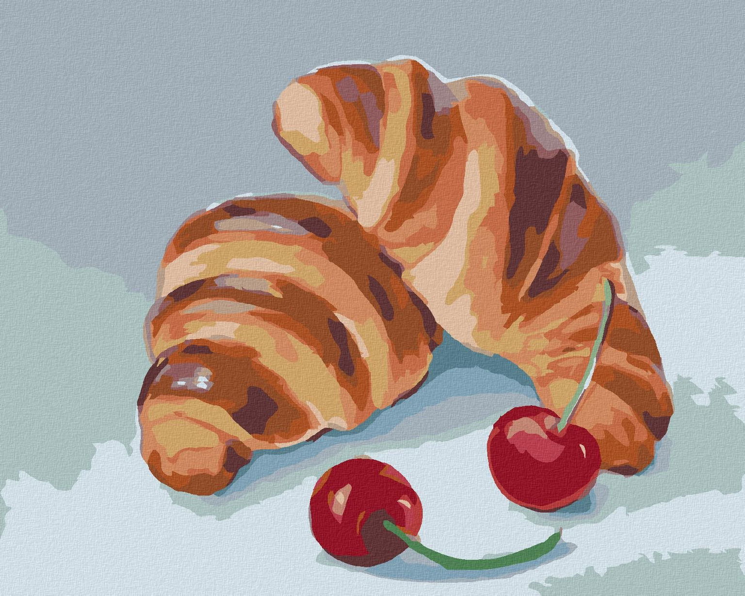Zuty – Maľovanie Podľa Čísel – Croissant A Čerešne (Myroslava Voloschuk), 80 × 100 cm, Plátno